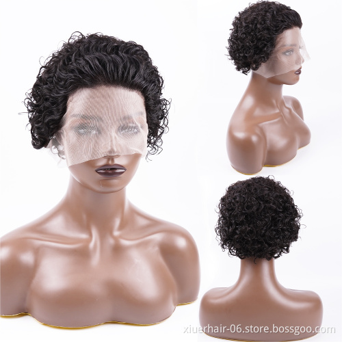Cheap Brazilian Human Hair Pixie Curls Wig, Pixie Cut Curly Frontal Short Wig, Short Curly Pixie Wig